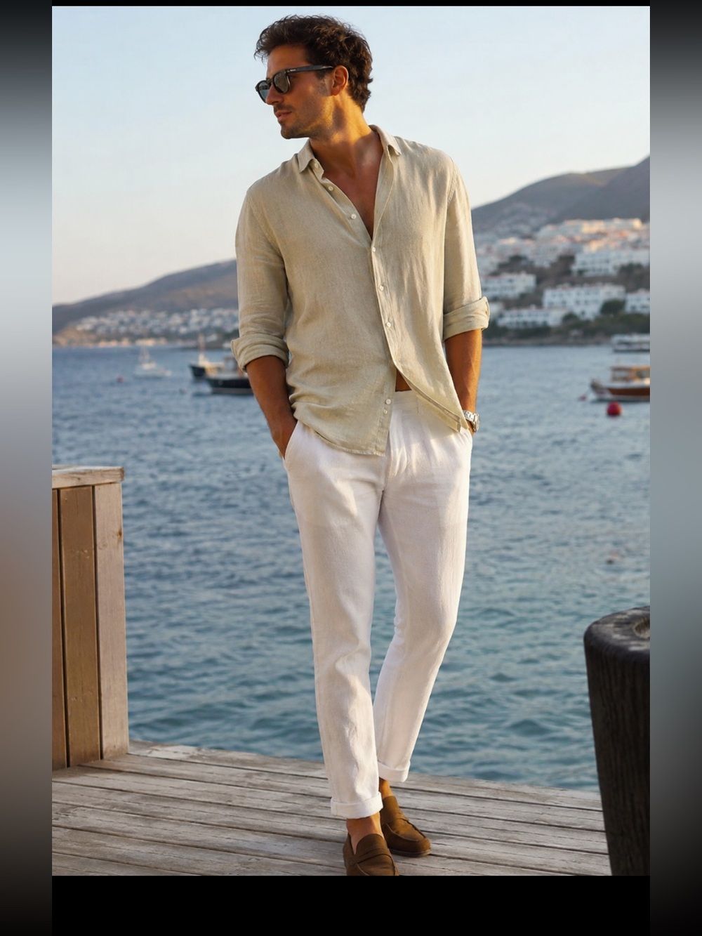 Men's White Linen Chinos - Lightweight Casual Trousers